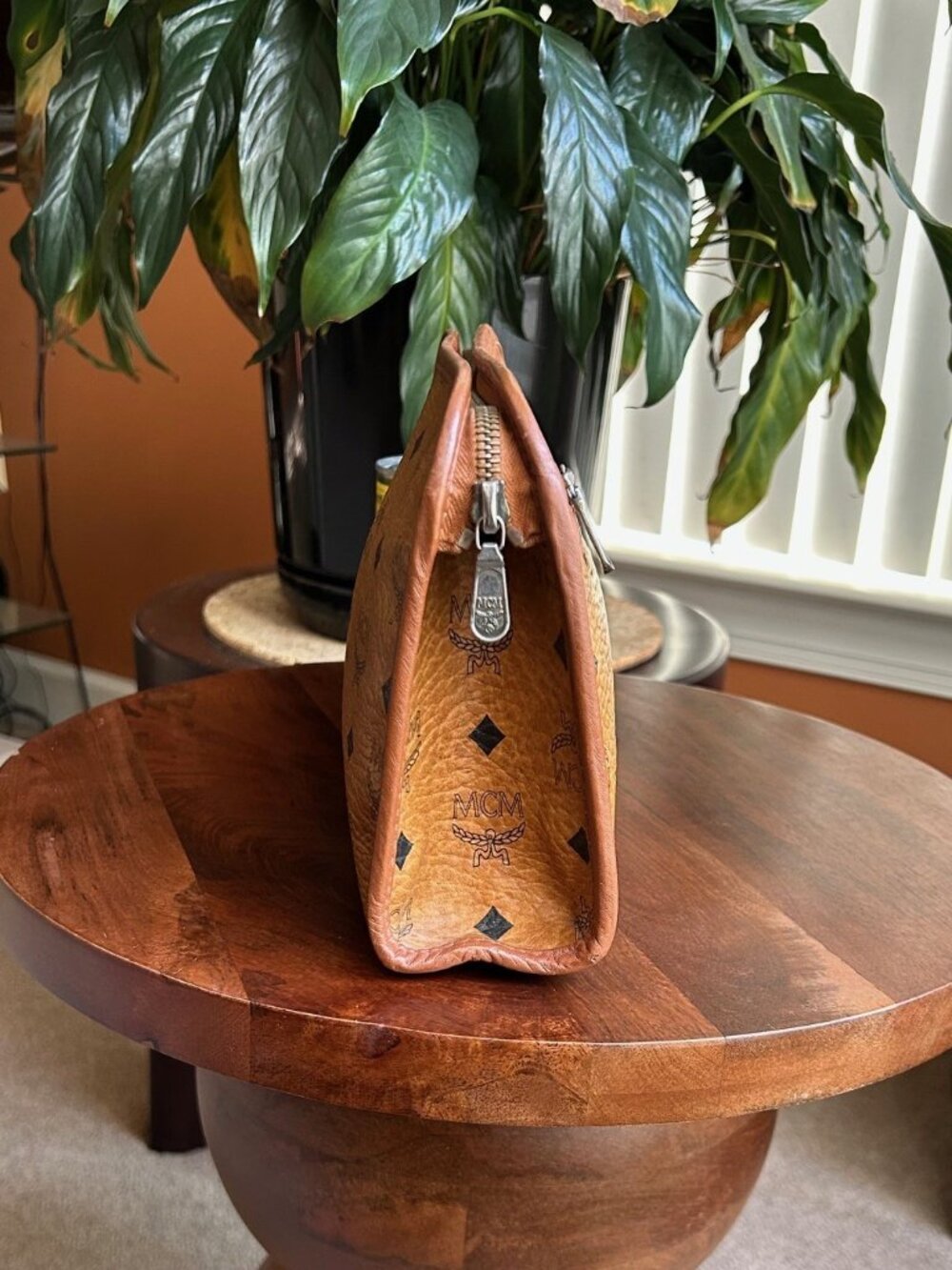 MCM Visetos Clutch Bag Pouch Vintage Cognac Tan - Picture 5 of 12